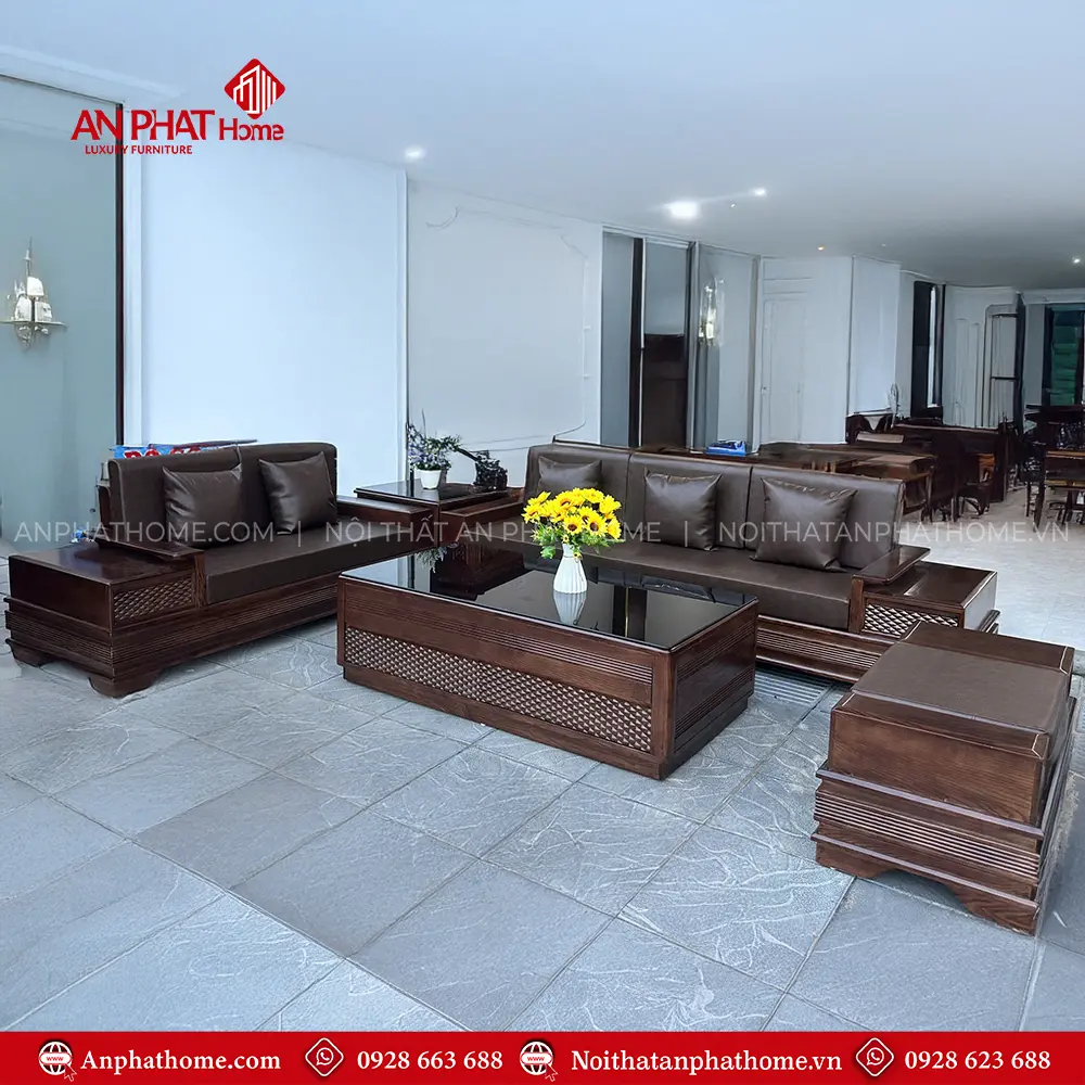 Bộ Bàn Ghế Sofa Góc Gỗ Sồi Hiện Đại F-1302 6 Bộ Bàn Ghế Sofa Góc Gỗ Sồi Hiện Đại F-1302