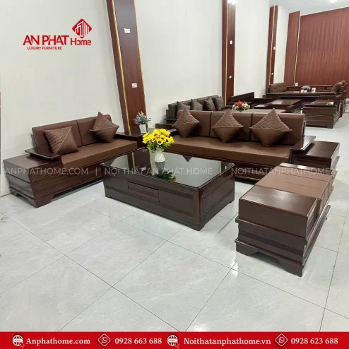 Bộ Bàn Ghế Sofa Góc Gỗ Sồi Hiện Đại F-1308