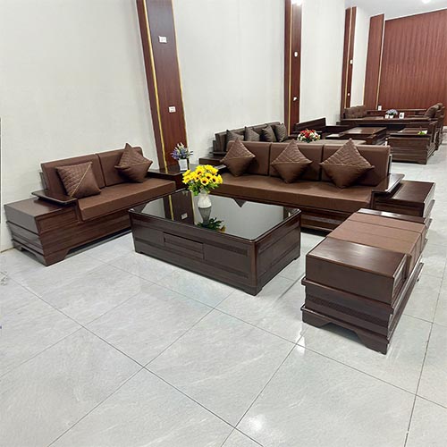 Bộ Bàn Ghế Sofa Góc Gỗ Sồi Hiện Đại F-1308