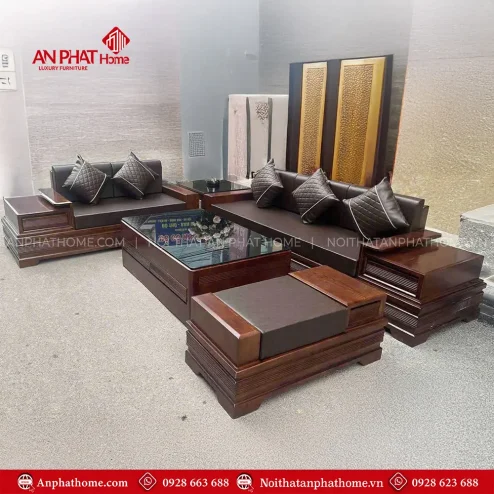 Bộ Bàn Ghế Sofa Góc Gỗ Sồi Nga Hiện Đại F-1311