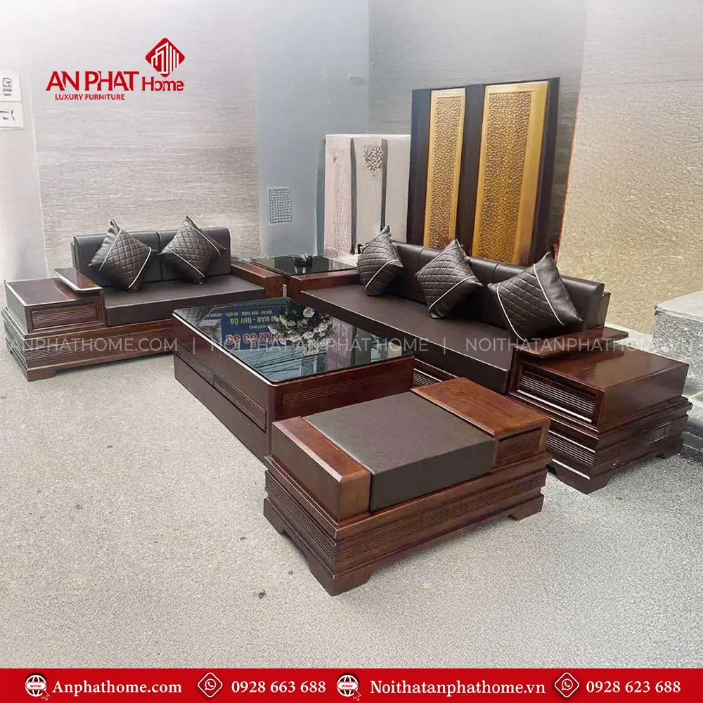 Bộ Bàn Ghế Sofa Góc Gỗ Sồi Nga Hiện Đại F-1311 3 Bộ Bàn Ghế Sofa Góc Gỗ Sồi Nga Hiện Đại F-1311