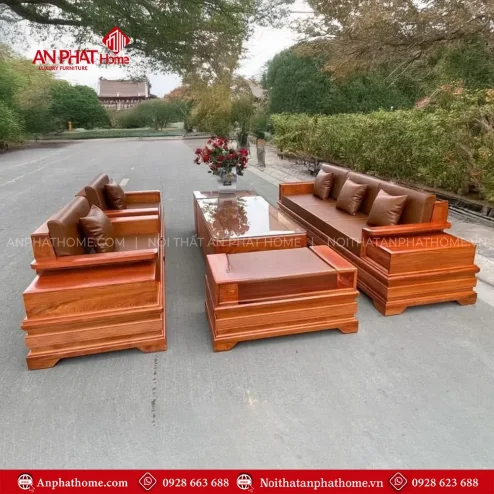 Bộ Bàn Ghế Sofa Pháo Đối Gỗ Hương Đá F-1304