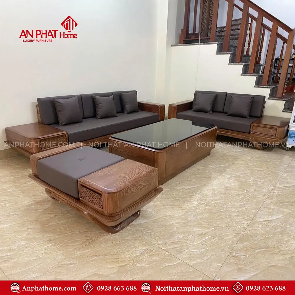 Bộ Bàn Ghế Sofa Phòng Khách Gỗ Sồi F-1312 3 Bộ Bàn Ghế Sofa Phòng Khách Gỗ Sồi F-1312