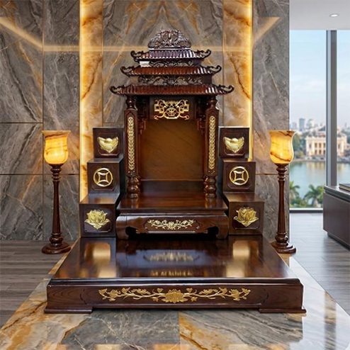 Bộ Bàn Thờ Thần Tài Thổ Địa 3 Mái Chùa Đẹp BT-2698