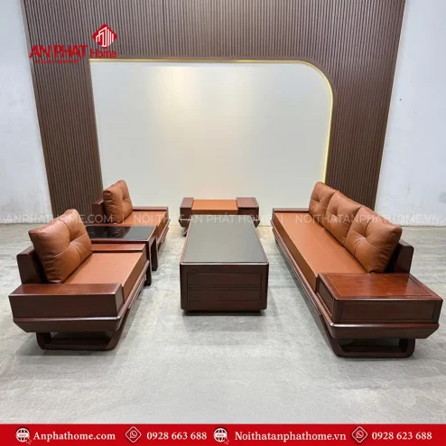 Bộ Sofa Gỗ Hương Đá Phòng Khách Đối Xứng Sang Trọng F-1326
