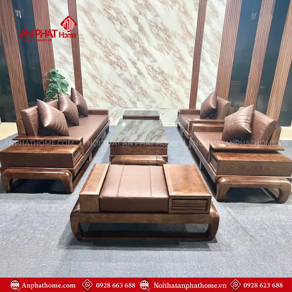 Bộ Sofa Gỗ Sồi Phòng Khách Hiện Đại F-1313 3 Bộ Sofa Gỗ Sồi Phòng Khách Hiện Đại F-1313