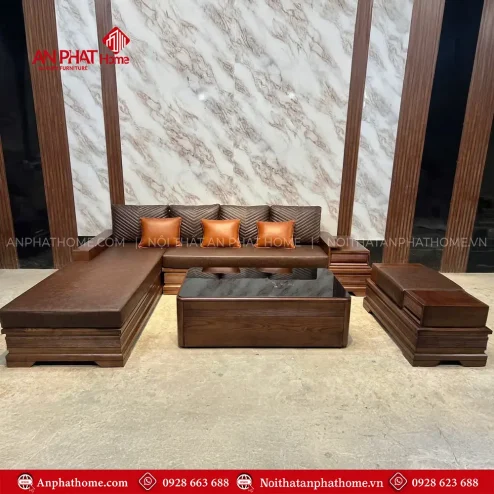 Bộ Sofa Góc Chữ L Gỗ Sồi Nga Hiện Đại F-1329