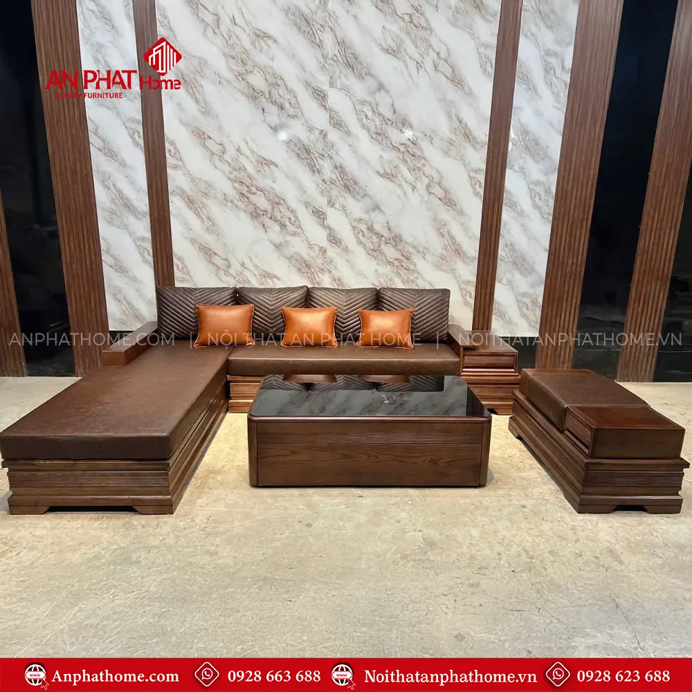 Bộ Sofa Góc Chữ L Gỗ Sồi Nga Hiện Đại F-1329 3 Bộ Sofa Góc Chữ L Gỗ Sồi Nga Hiện Đại F-1329