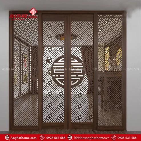 Cửa Lùa 2 Cánh Kết Hợp Vách Đứng 2 Bên Phòng Thờ VN-4391
