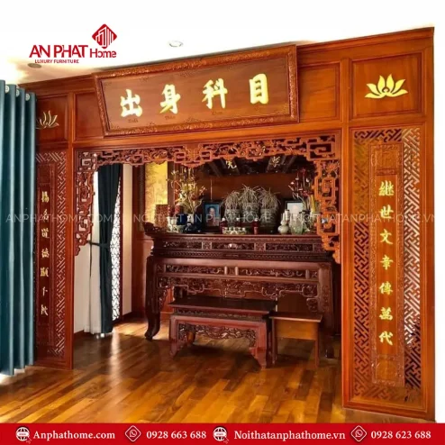 Cửa Vách Phòng Thờ Đẹp Gỗ Gõ Đỏ VN-4370