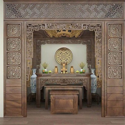 Cửa Võng Kèm Vách Ngăn Phòng Thờ Đẹp VN-4408