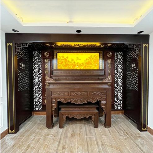 Không Gian Thờ Cao Cấp Bàn Thờ Tam Cấp Gỗ Gụ BT-2478
