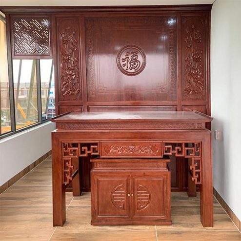 Không Gian Thờ Đẹp Bàn Thờ Tủ Thờ Gỗ Gõ Đỏ BT-2744