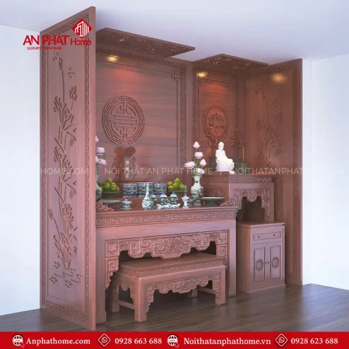 Không Gian Thờ Đẹp Kết Hợp Phật Và Gia Tiên BT-2316