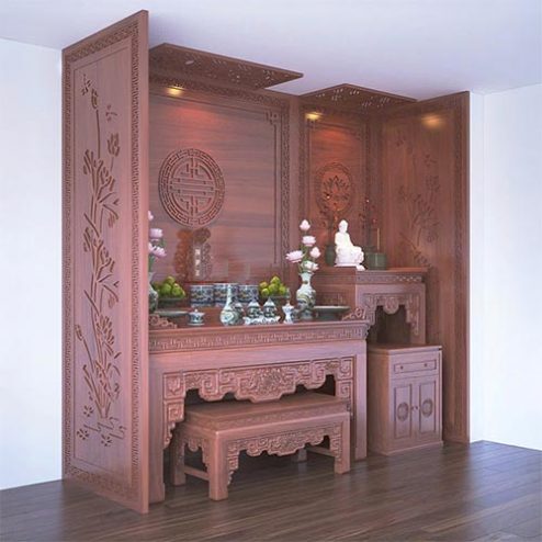 Không Gian Thờ Đẹp Kết Hợp Phật Và Gia Tiên BT-2316