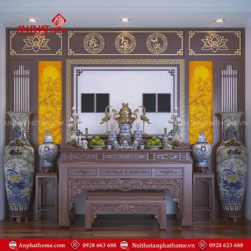 Không Gian Thờ Đẹp Kết Hợp Vách Ốp Trang Trí BT-2364