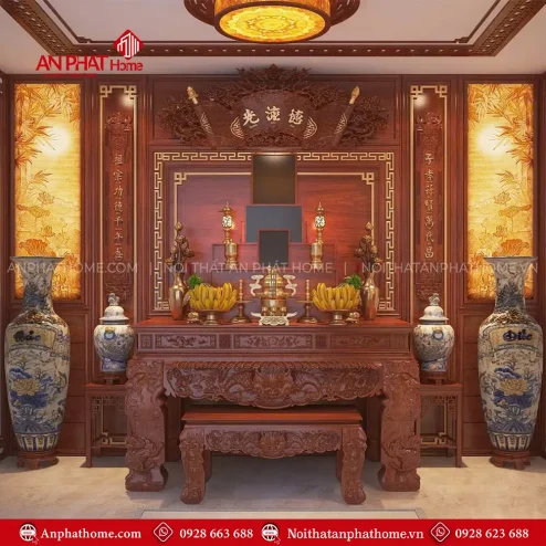 Không Gian Thờ Gỗ Gõ Đỏ Cao Cấp BT-2313
