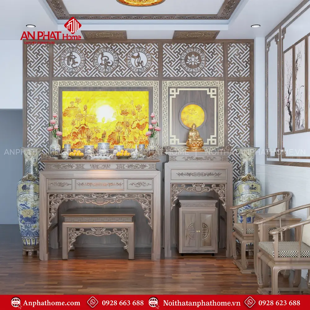 Không Gian Thờ Phật Kết Hợp Gia Tiên BT-2343 3 Không Gian Thờ Phật Kết Hợp Gia Tiên BT-2343