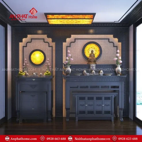 Không Gian Thờ Phật Kết Hợp Gia Tiên Đẹp BT-2602