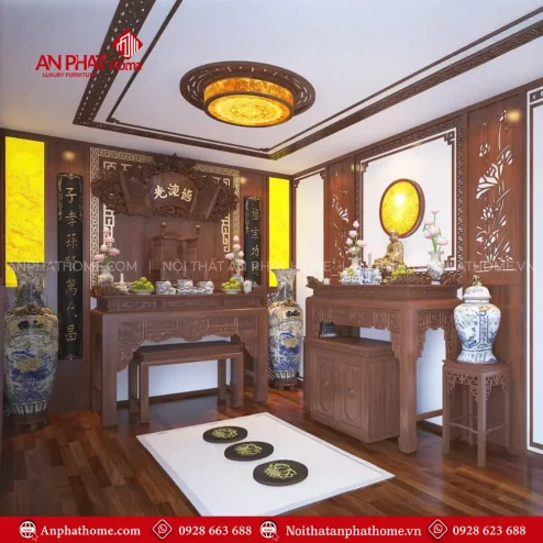 Không Gian Thờ Phật Và Gia Tiên Đẹp BT-2371