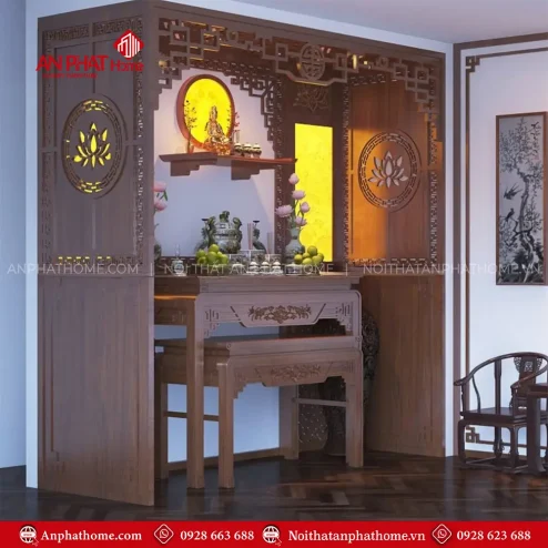 Mẫu Bàn Thờ Gia Tiên Kết Hợp Bàn Treo Phật BT-2604