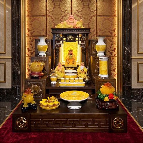 Mẫu Bàn Thờ Ông Địa Đẹp Đồ Thờ Giả Đá Vàng BT-2722
