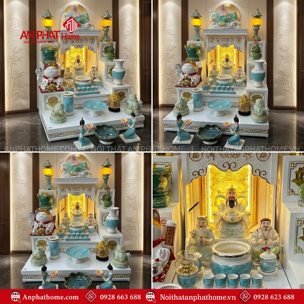 Mẫu Bàn Thờ Ông Địa Trắng Mái Bằng Đồ Thờ Giả Đá Xanh BT-2731 6 Mẫu Bàn Thờ Ông Địa Trắng Mái Bằng Đồ Thờ Giả Đá Xanh BT-2731