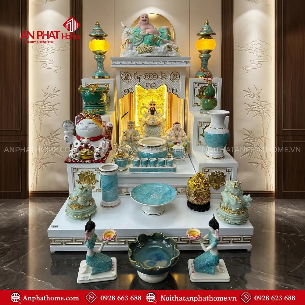 Mẫu Bàn Thờ Ông Địa Trắng Mái Bằng Đồ Thờ Giả Đá Xanh BT-2731 5 Mẫu Bàn Thờ Ông Địa Trắng Mái Bằng Đồ Thờ Giả Đá Xanh BT-2731