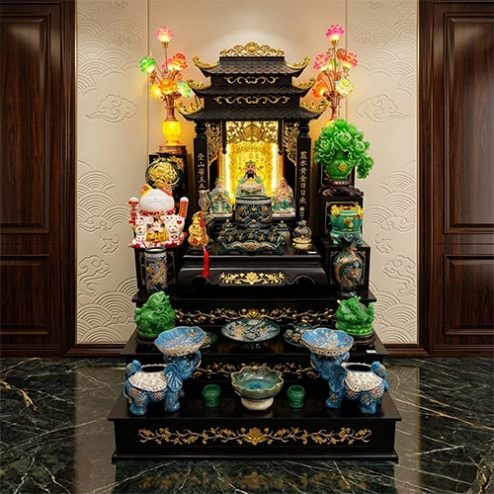 Mẫu Bàn Thờ Thần Tài Cao Cấp Đồ Thờ Men Màu Đắp Nổi Bát Tràng BT-2732