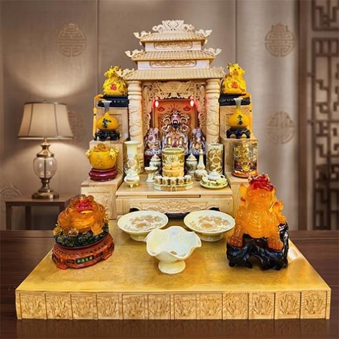 Mẫu Bàn Thờ Thần Tài Thổ Địa 3 Mái Chùa Gốm Sứ Bát Tràng BT-2683
