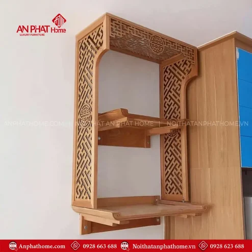 Mẫu Bàn Thờ Treo Tường 2 Tầng Gỗ Sồi Thiết Kế Hiện Đại BT-2649