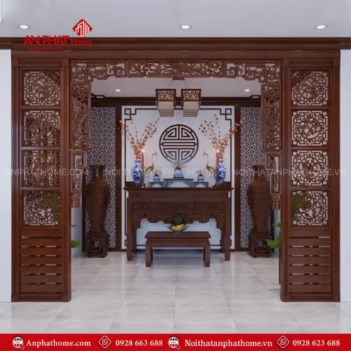 Mẫu Cửa Vách Gỗ Hương Đá Không Gian Thờ Đẹp VN-4389