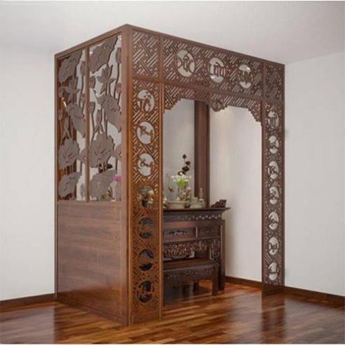 Mẫu Thiết Kế Vách Ngăn Phòng Thờ Hoa Sen VN-4429