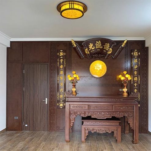 Phòng Thờ Đẹp Kết Hợp Cuốn Thư Câu Đối BT-2755