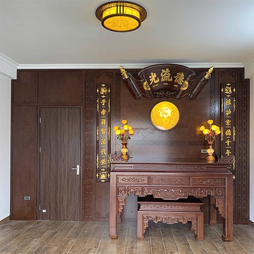 Phòng Thờ Đẹp Kết Hợp Cuốn Thư Câu Đối BT-2755