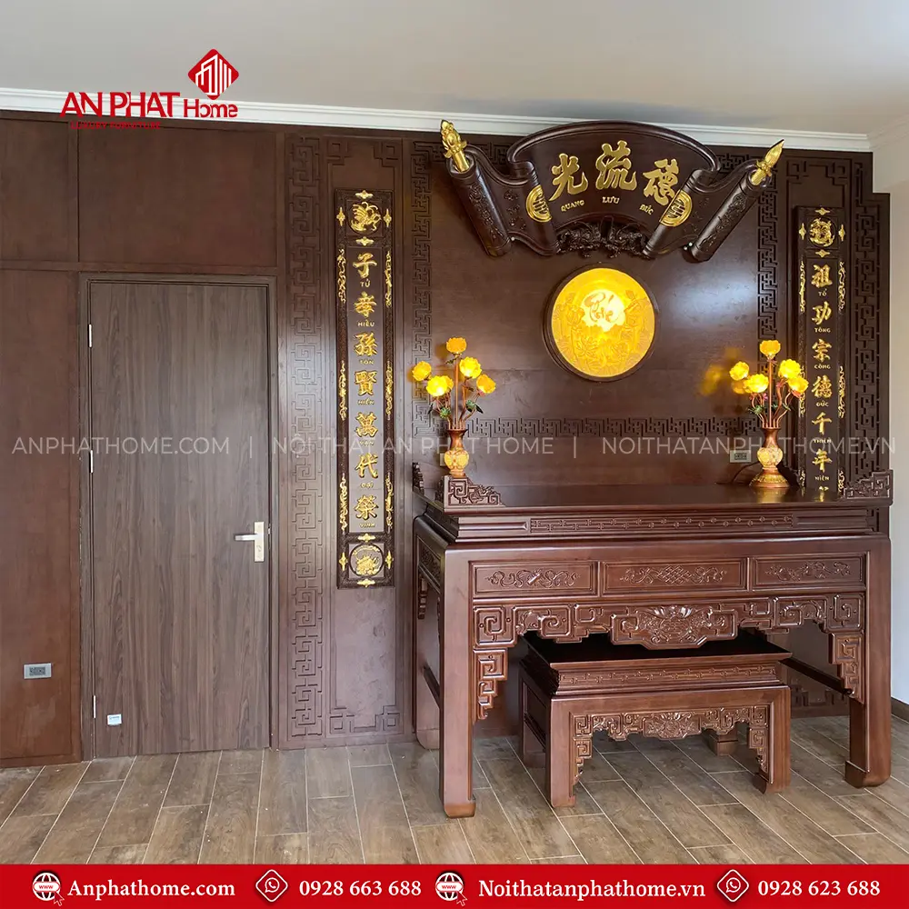 Phòng Thờ Đẹp Kết Hợp Cuốn Thư Câu Đối BT-2755 9 Phòng Thờ Đẹp Kết Hợp Cuốn Thư Câu Đối BT-2755