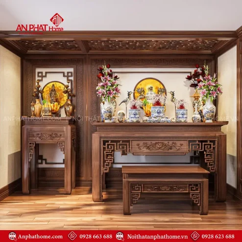 Phòng Thờ Gia Tiên Kết Hợp Bàn Thờ Phật BT-2388