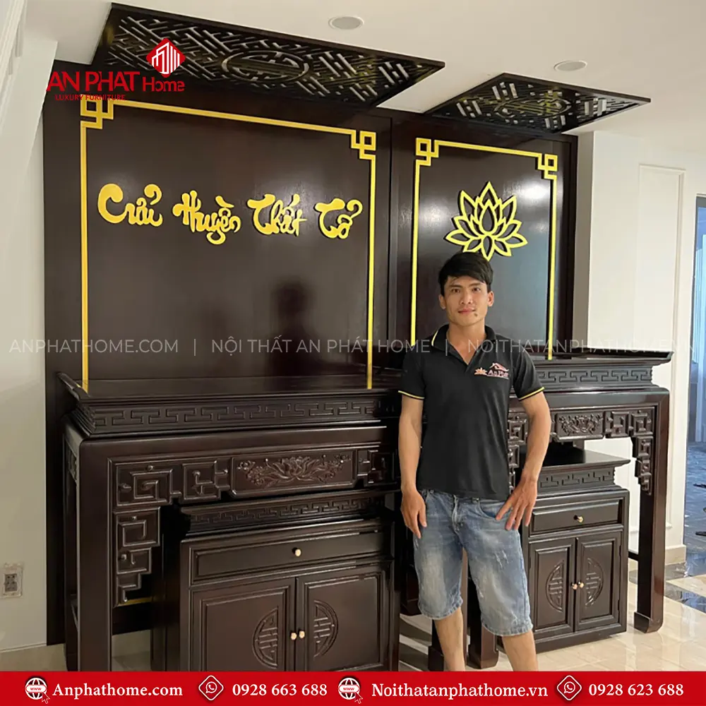 Phòng Thờ Phật Và Gia Tiên Gỗ Gụ Lào BT-2562 12 Phòng Thờ Phật Và Gia Tiên Gỗ Gụ Lào BT-2562