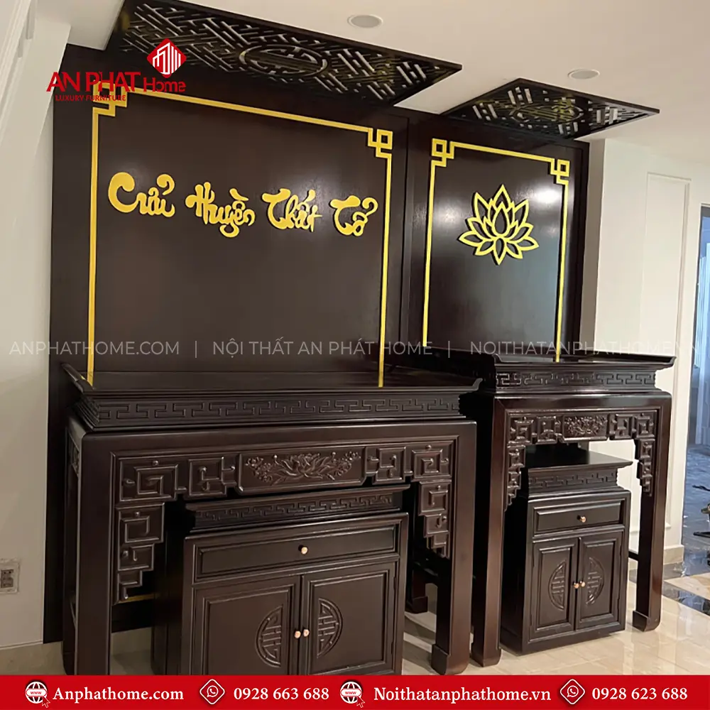 Phòng Thờ Phật Và Gia Tiên Gỗ Gụ Lào BT-2562 11 Phòng Thờ Phật Và Gia Tiên Gỗ Gụ Lào BT-2562