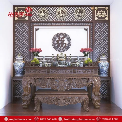 Sập Thờ Tứ Linh Kết Hợp Vách Ốp Phòng Thờ BT-2442