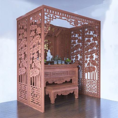 Thiết Kế Vách Phòng Thờ Hoạ Tiết Hoa Sen VN-4430