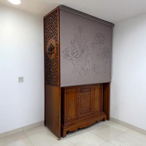 Vách Ngăn Bàn Thờ Đẹp Kết Hợp Rèm Vải Che Bàn Thờ VN-4361
