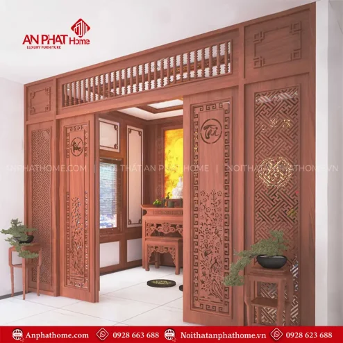 Vách Ngăn Phòng Thờ Kết Hợp Cửa Lùa Đẹp VN-4387