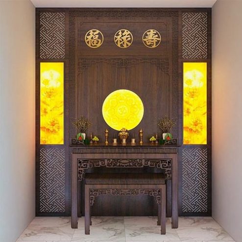 Vách Ốp Bàn Thờ MDF Kết Hợp Tranh Trúc Chỉ VN-4371