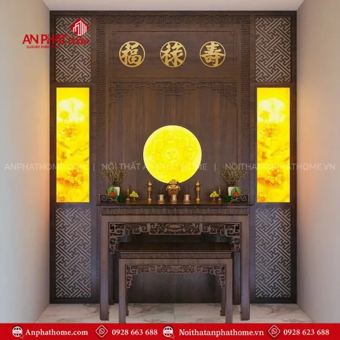 Vách Ốp Bàn Thờ MDF Kết Hợp Tranh Trúc Chỉ VN-4371