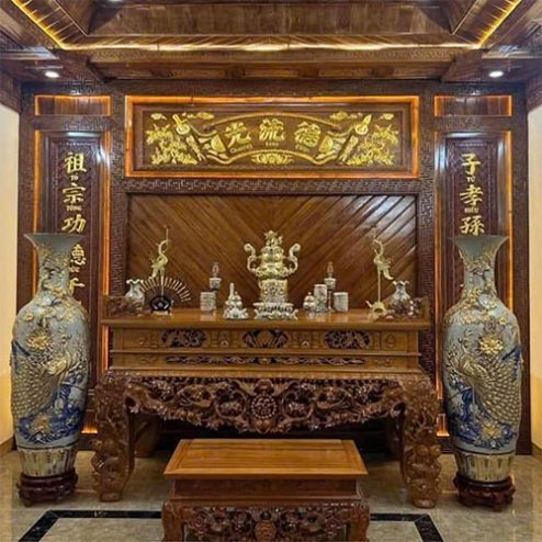Vách Ốp Phòng Thờ Gỗ Gụ Cao Cấp VN-4435