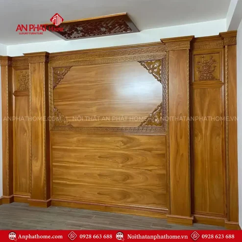 Vách Ốp Phòng Thờ Gỗ Tự Nhiên Đẹp VN-4412