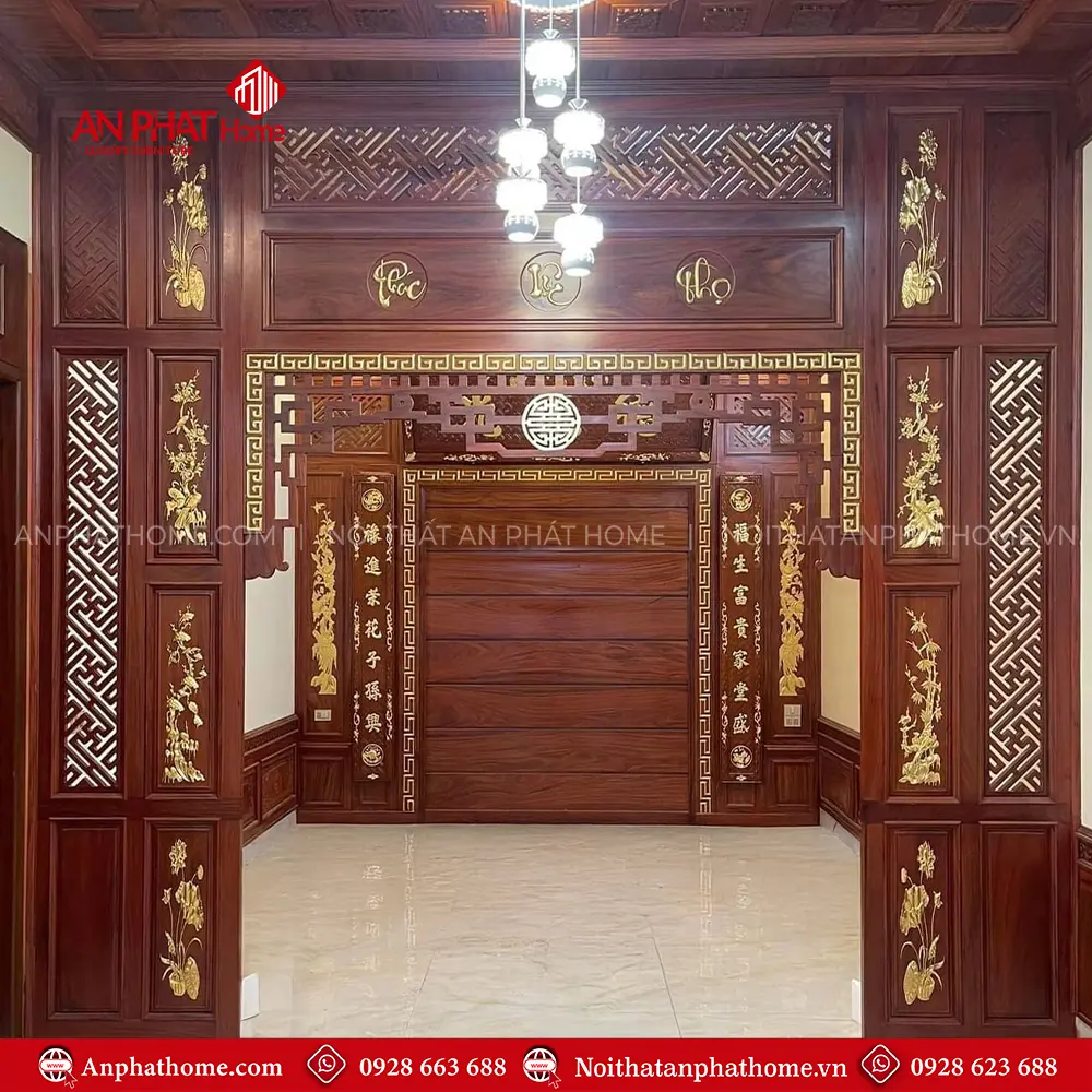 Vách Phòng Thờ Gỗ Gõ Đỏ Đẹp VN-4366 5 Vách Phòng Thờ Gỗ Gõ Đỏ Đẹp VN-4366