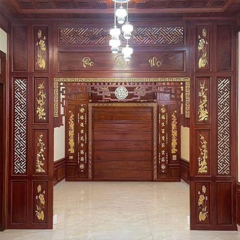 Vách Phòng Thờ Gỗ Gõ Đỏ Đẹp VN-4366