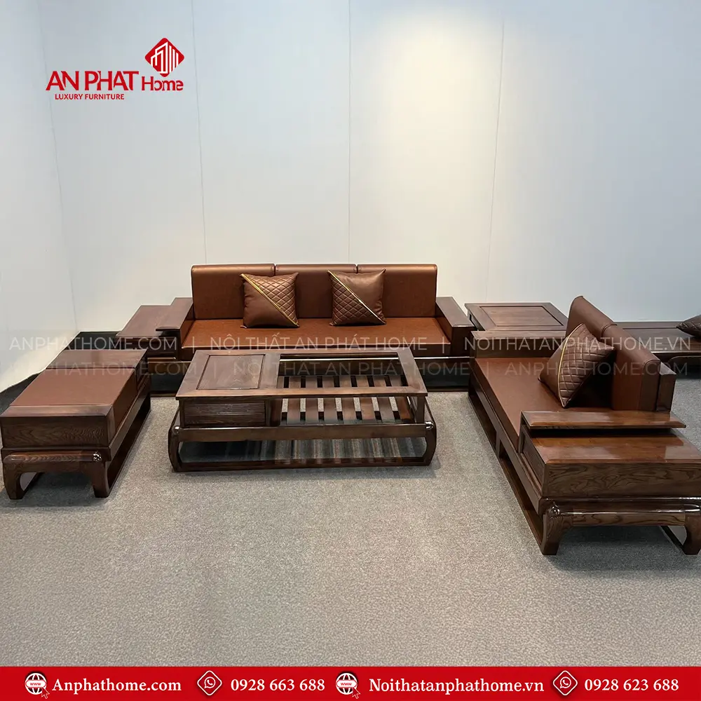 Bàn Ghế Phòng Khách Sofa Gỗ Sồi Hiện Đại F-1368 9 Bàn Ghế Phòng Khách Sofa Gỗ Sồi Hiện Đại F-1368